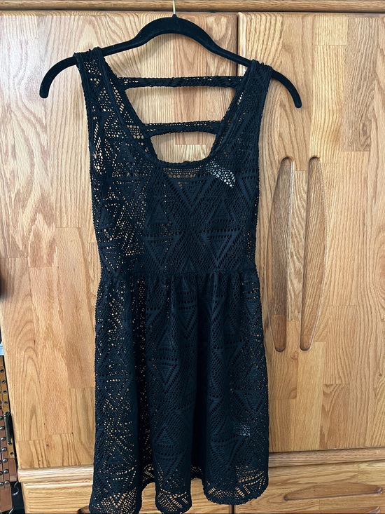 Miken Swim Other - Miken swim bath suit swimsuit sheer cover up black crochet lace boho dress